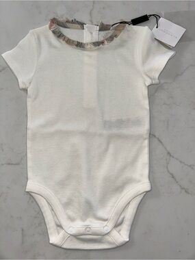 NWT Burberry Ruffle Collar Vintage Check Cotton Bodysuit - 9 Months